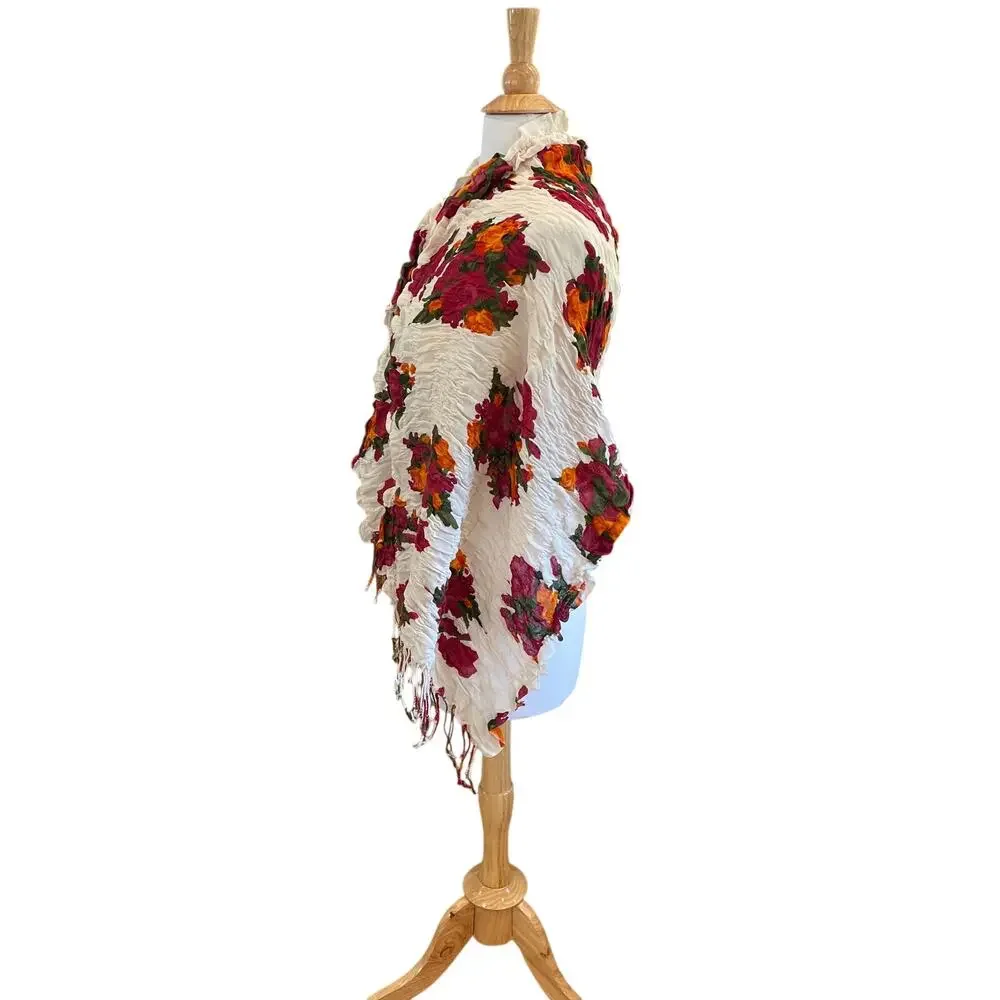 Mark Burgundy Red Floral Scarf / Wrap, Ruched, Fringe, Boho, 20 x 53
